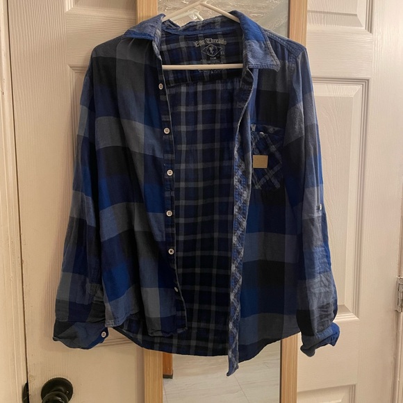 Epic Threads Navy and Light Blue Plaid Shirt - Picture 1 of 3
